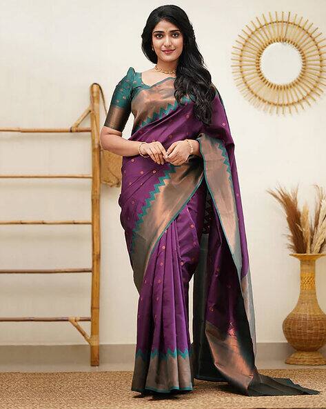 Soft Silk Saree with Contrast Border For Women