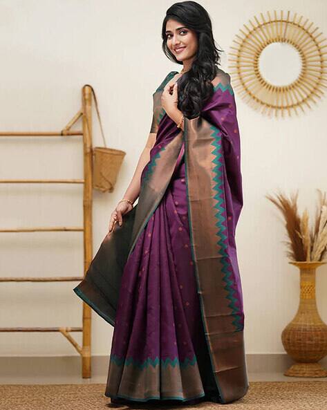 Soft Silk Saree with Contrast Border For Women