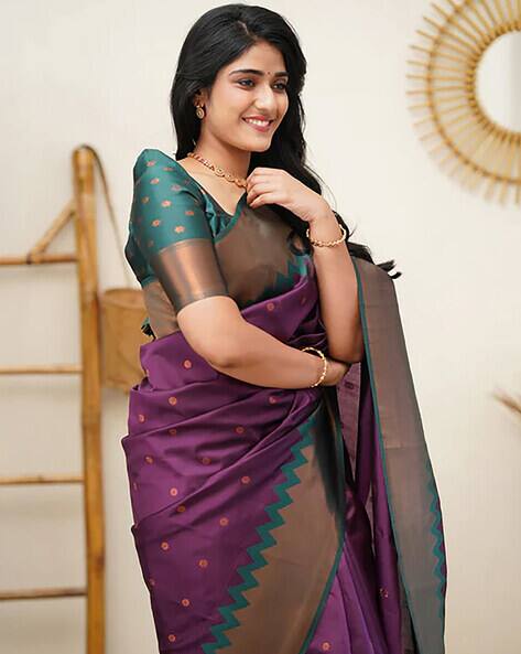 Soft Silk Saree with Contrast Border For Women