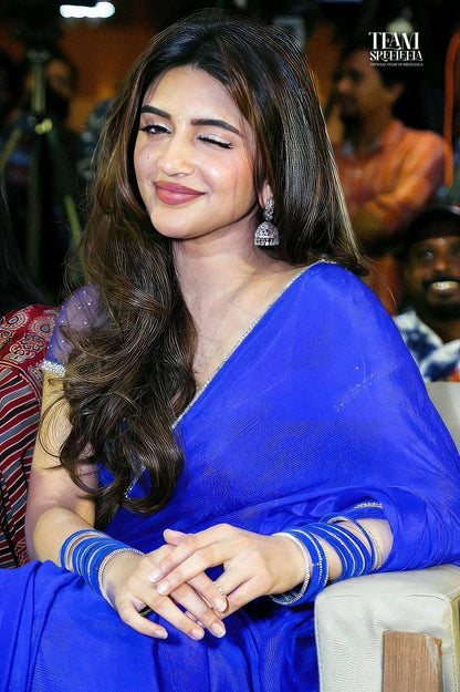 Sreeleela Blue Georgette Saree - Elegant Faux Georgette Blumming Saree With Matching Blouse