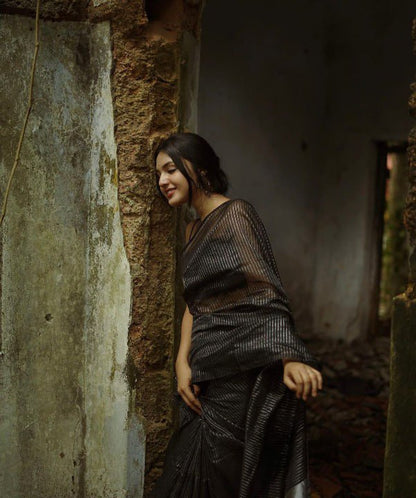 Woven Daily Wear Jacquard, Art Silk Saree  (Black)