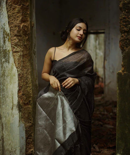 Woven Daily Wear Jacquard, Art Silk Saree  (Black)