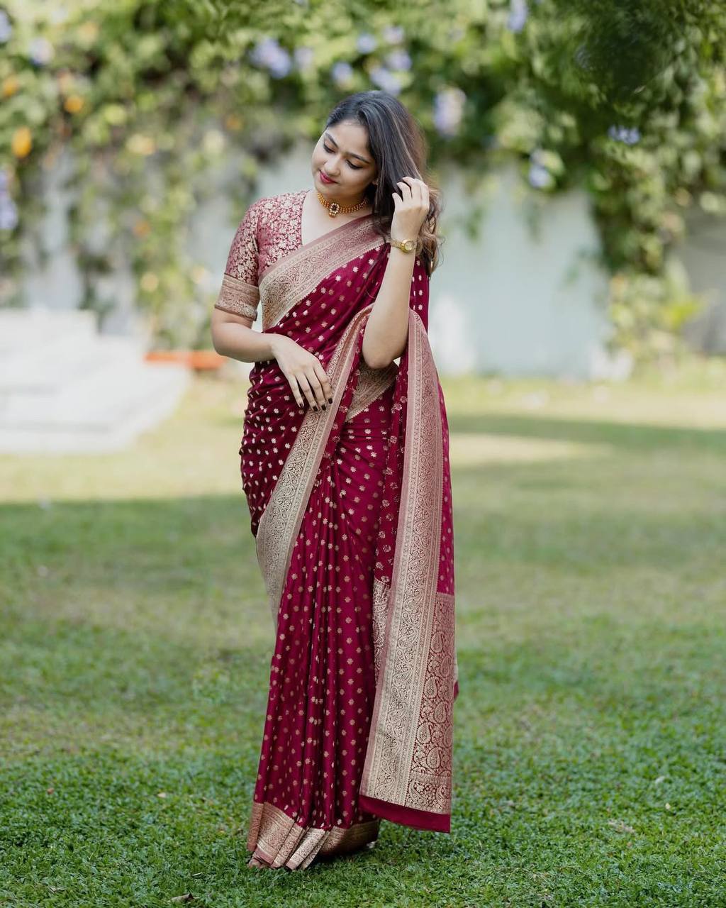 Banarasi Style Pure Kanjivaram Silk Jacquard Kanchipuram Pattu Saree With Un-Stiched Blouse For Women