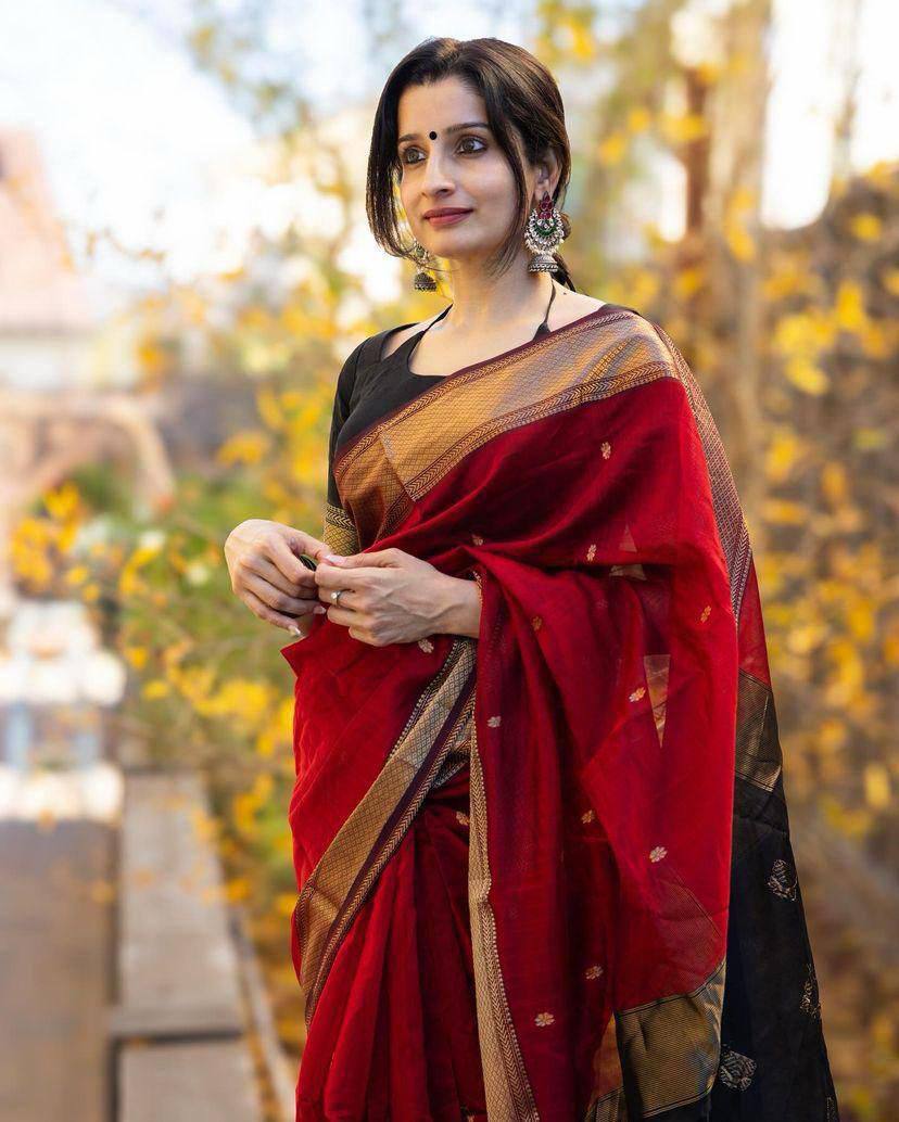 Maheshwari Silk Cotton Saree Red And Black