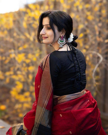 Maheshwari Silk Cotton Saree Red And Black