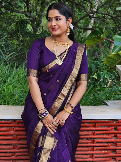 Maheshwari Silk Coton Saree - Wine