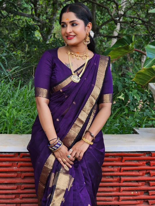 Maheshwari Silk Coton Saree - Wine