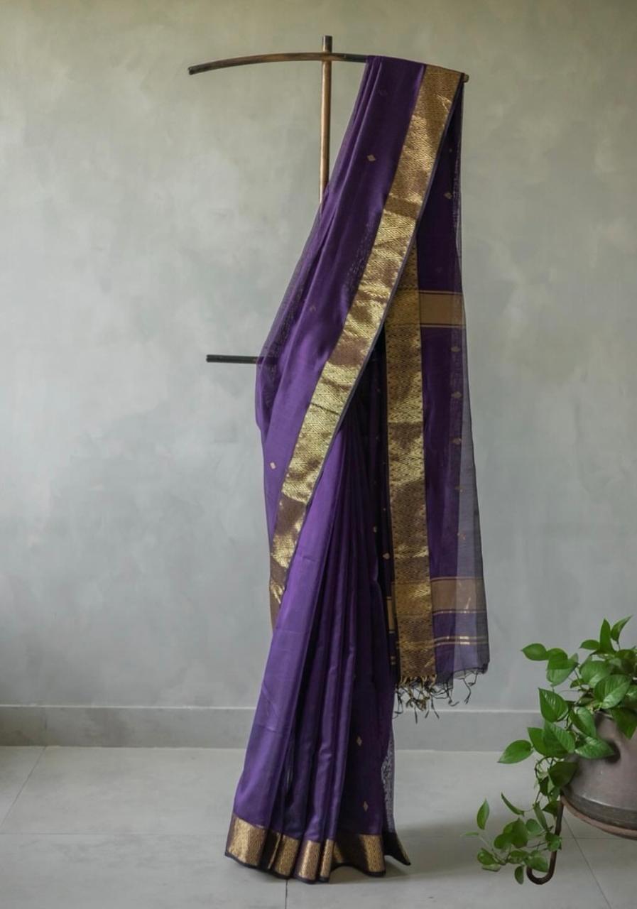 Maheshwari Silk Coton Saree - Wine