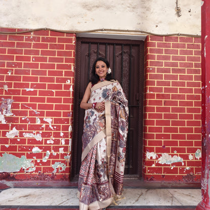 Floral Print Bollywood Cotton Linen Saree