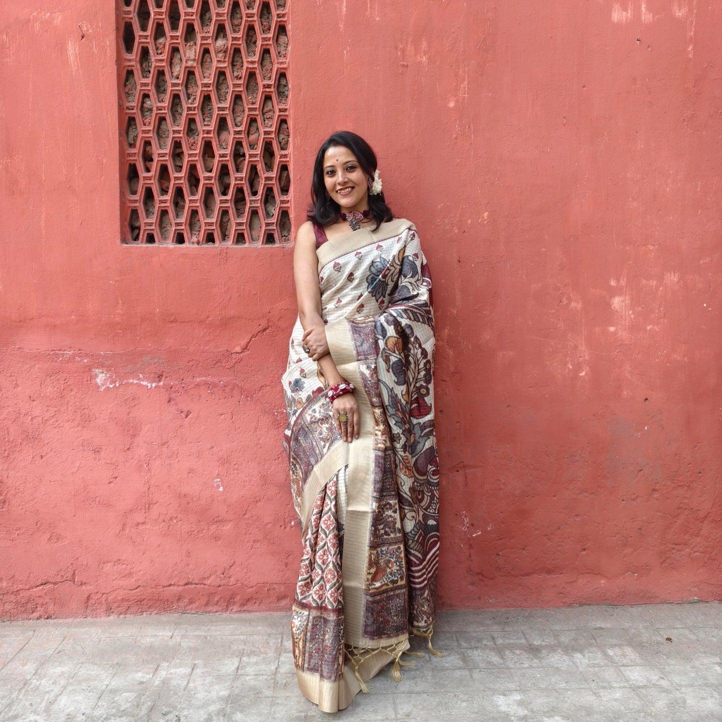Floral Print Bollywood Cotton Linen Saree