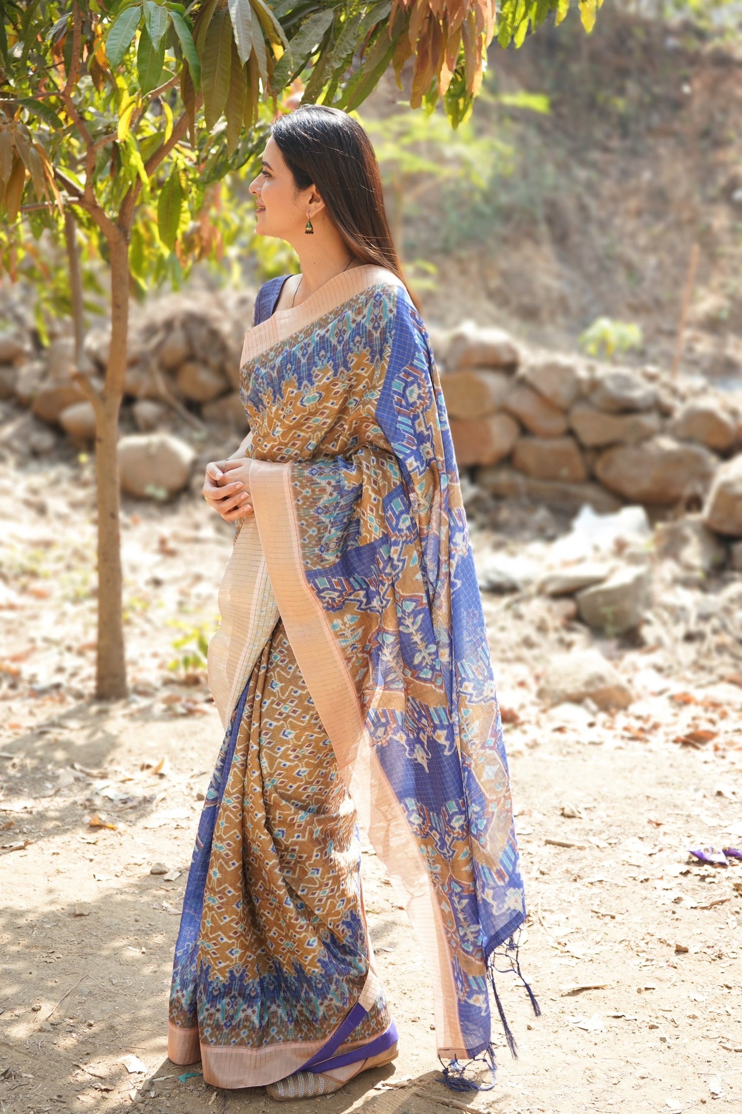 Vibrant Yellow & Royal Blue Mysore Silk Saree with Ikat-Inspired Geometric Pallu