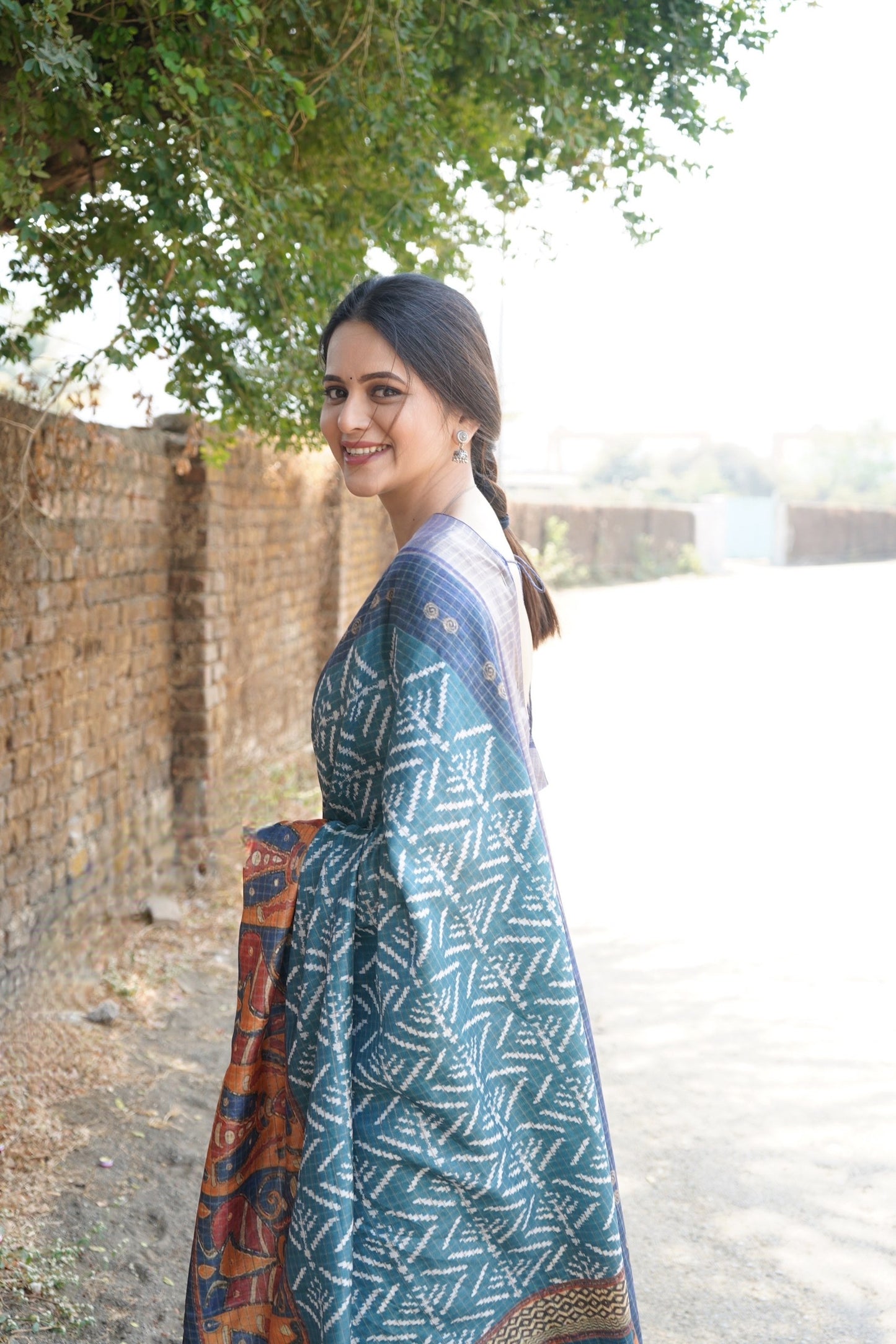 Elegant Handwoven Mysore Silk Saree with Traditional Ikat & Kalamkari Pallu