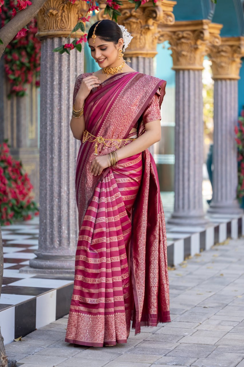 Embellished Kanjivaram Pure Silk, Art Silk Saree  (Pink)