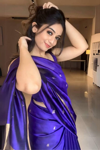 Royal Blue Soft Silk Saree With Blouse Piece