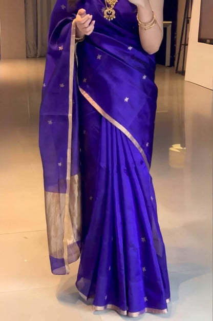 Royal Blue Soft Silk Saree With Blouse Piece