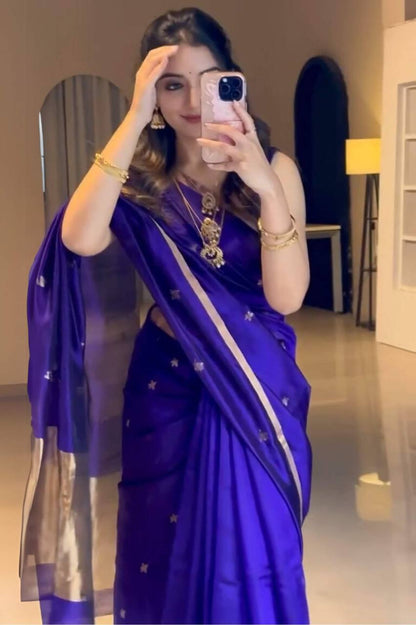 Royal Blue Soft Silk Saree With Blouse Piece