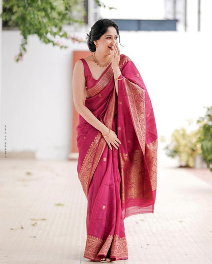 Attractive Pink Soft Silk Saree With Impressive Blouse Piece