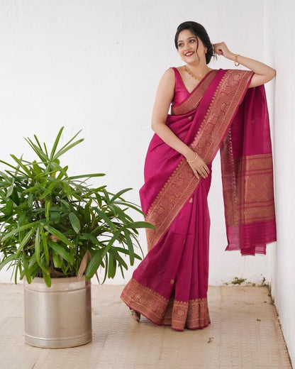 Attractive Pink Soft Silk Saree With Impressive Blouse Piece