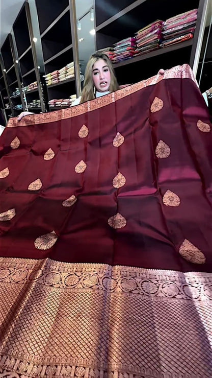 Adorable Wine Soft Silk Saree With Blouse Piece