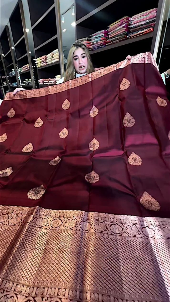 Adorable Wine Soft Silk Saree With Blouse Piece