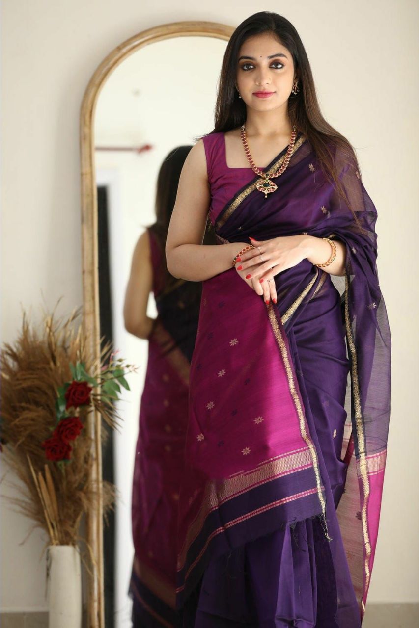 Maheshwari Silk Cotton Saree - Wine