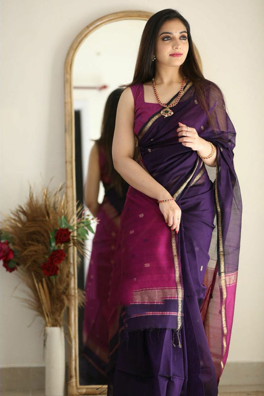 Maheshwari Silk Cotton Saree - Wine