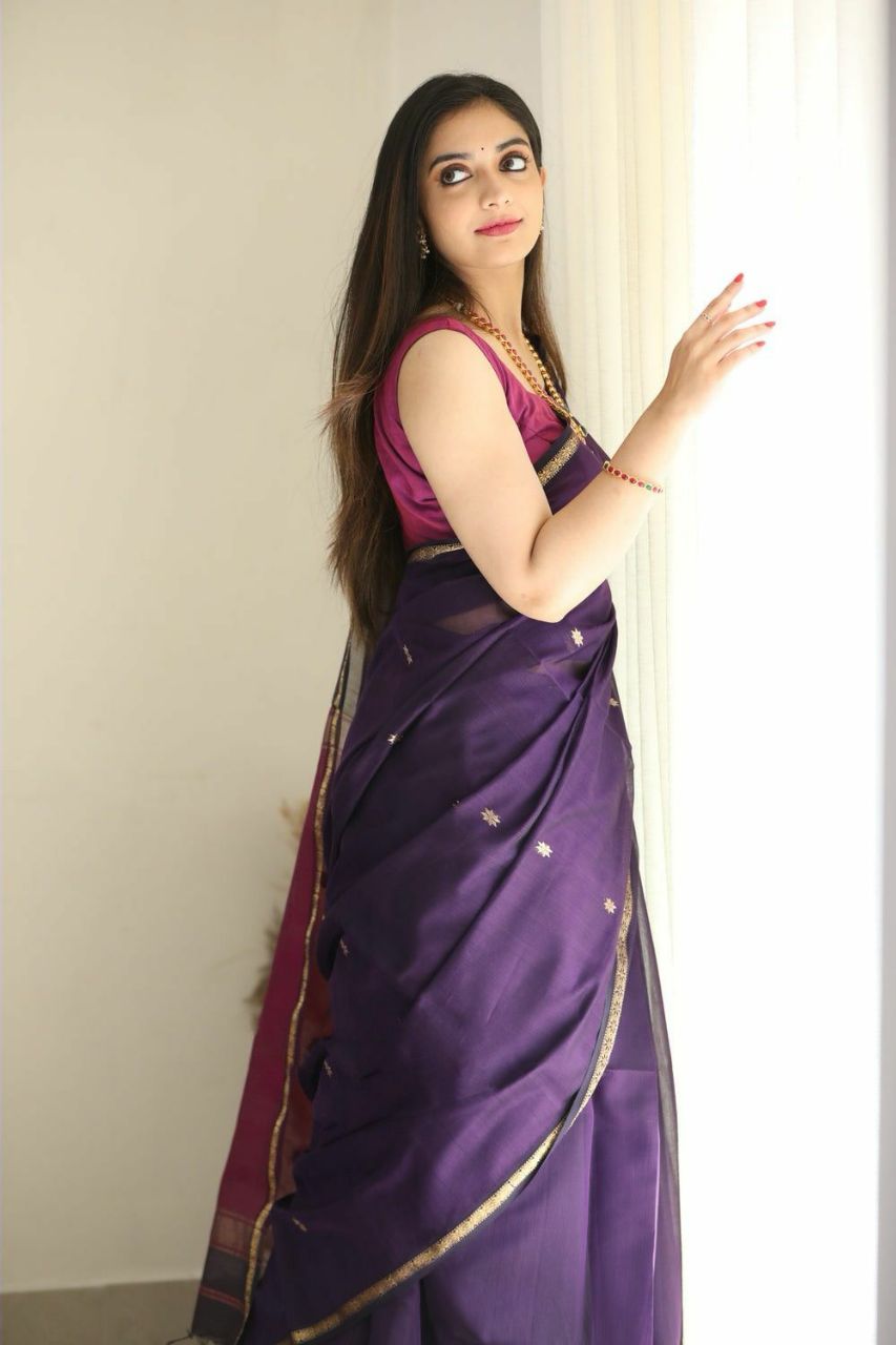 Maheshwari Silk Cotton Saree - Wine