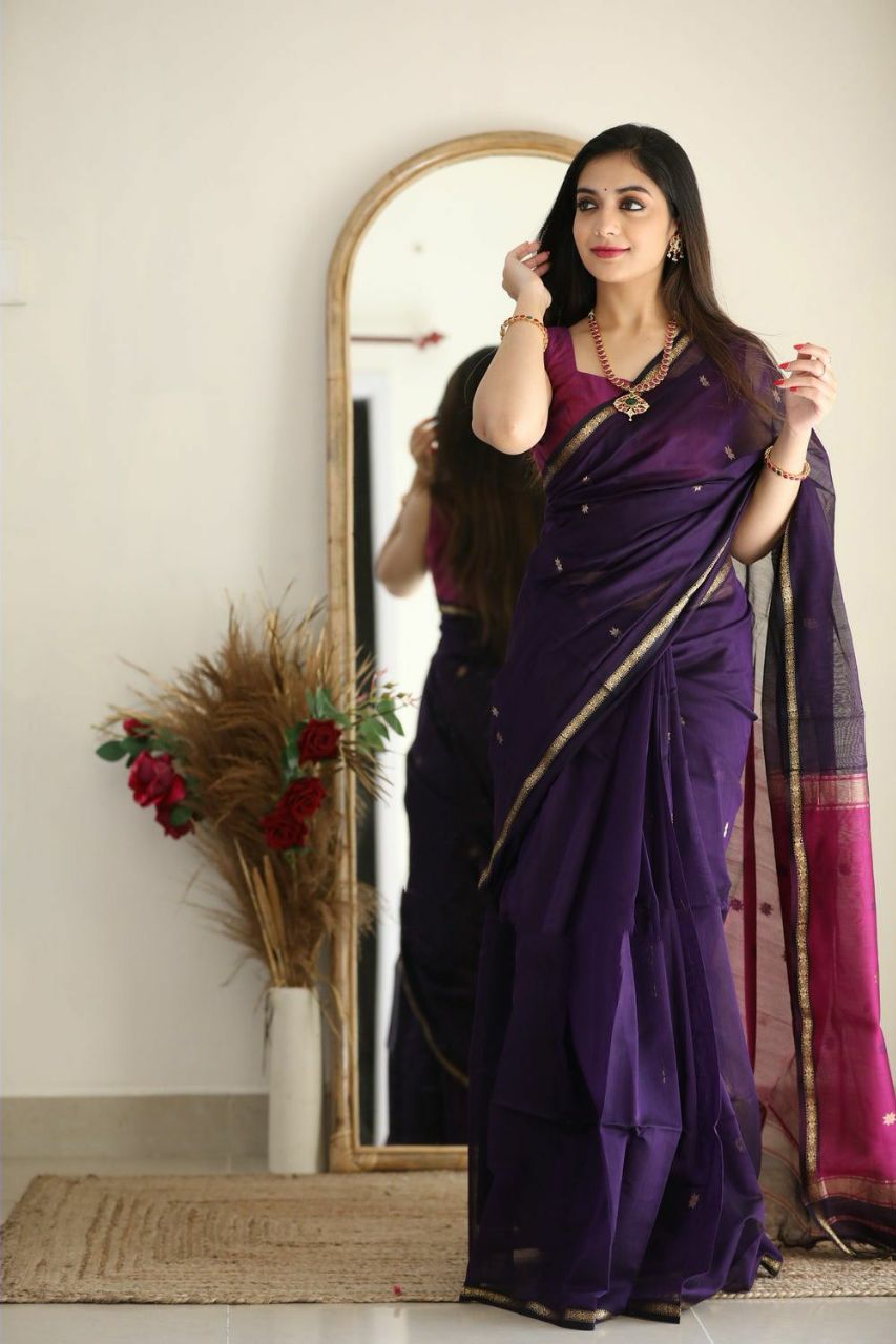 Maheshwari Silk Cotton Saree - Wine