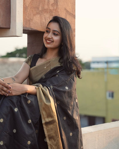 Sizzling Black Soft Silk Saree With Designer Blouse Piece