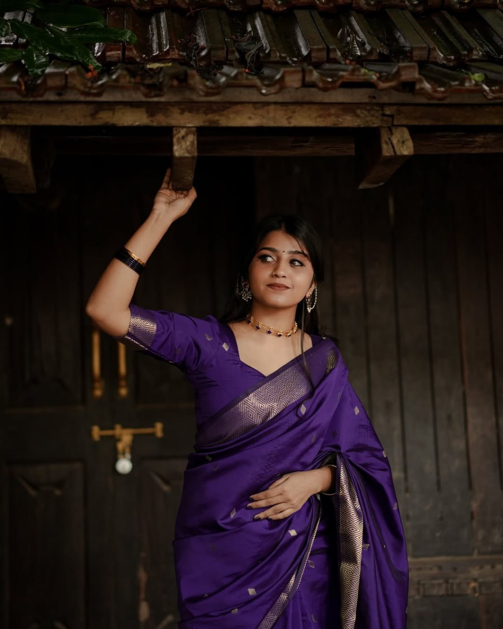 Maheshwari Silk Coton Saree - Wine