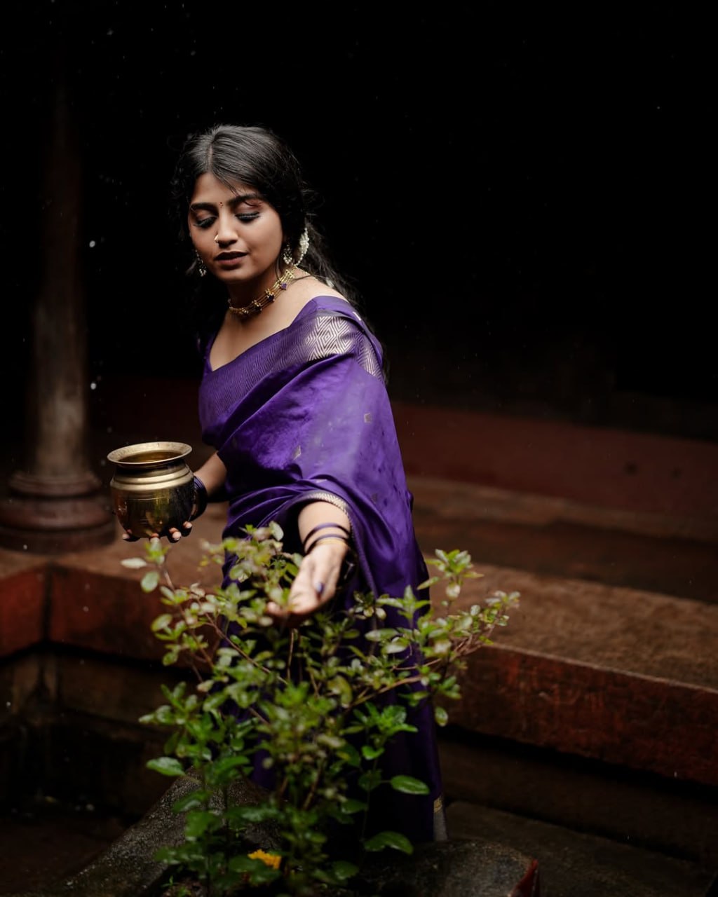 Maheshwari Silk Coton Saree - Wine