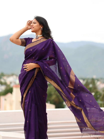 Maheshwari Silk Coton Saree - Wine
