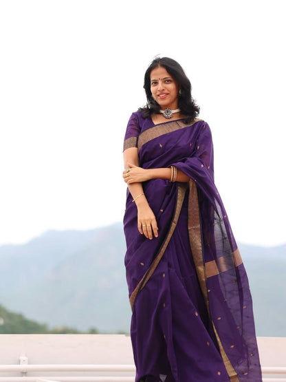 Maheshwari Silk Coton Saree - Wine