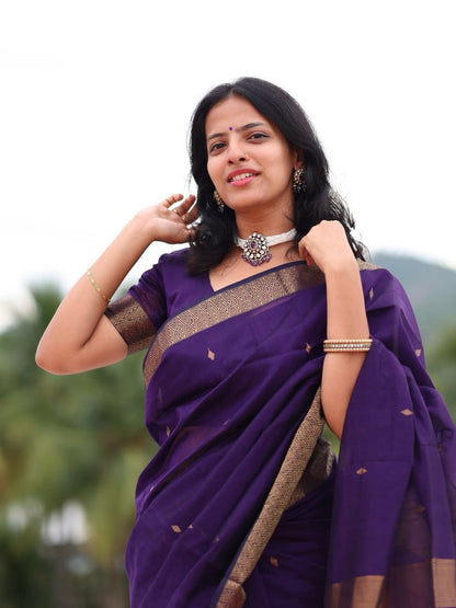 Maheshwari Silk Coton Saree - Wine