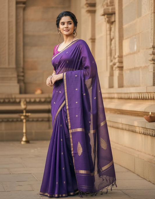 Maheshwari Silk Cotton Saree - Wine