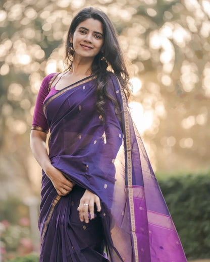 Maheshwari Silk Cotton Saree - Wine