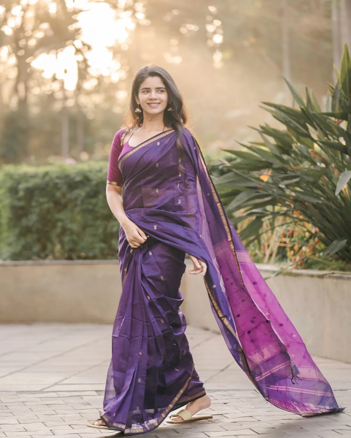 Maheshwari Silk Cotton Saree - Wine