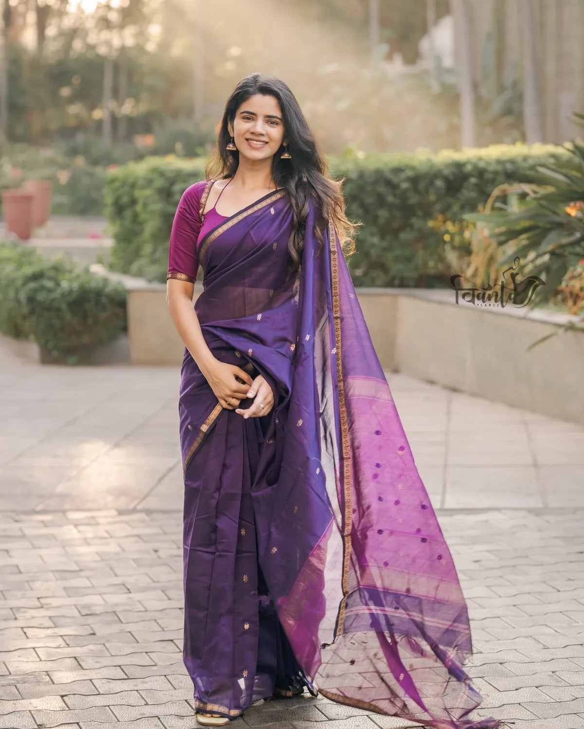 Maheshwari Silk Cotton Saree - Wine