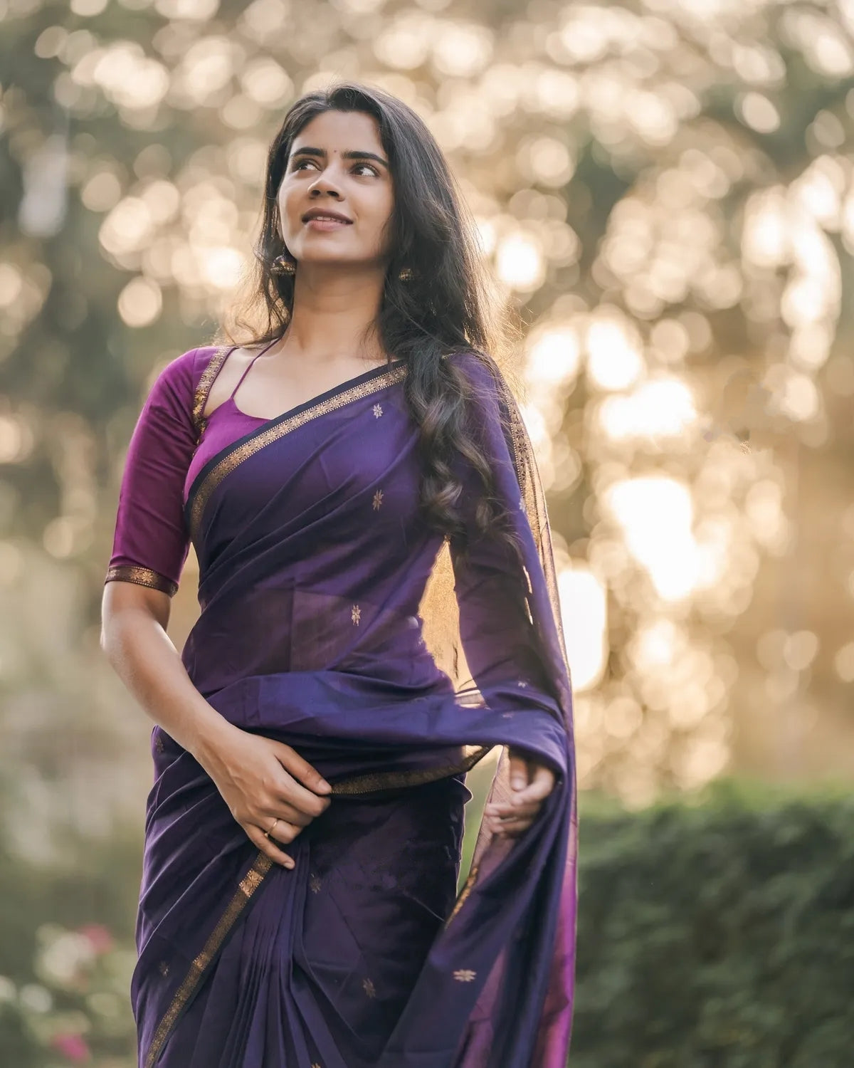 Maheshwari Silk Cotton Saree - Wine