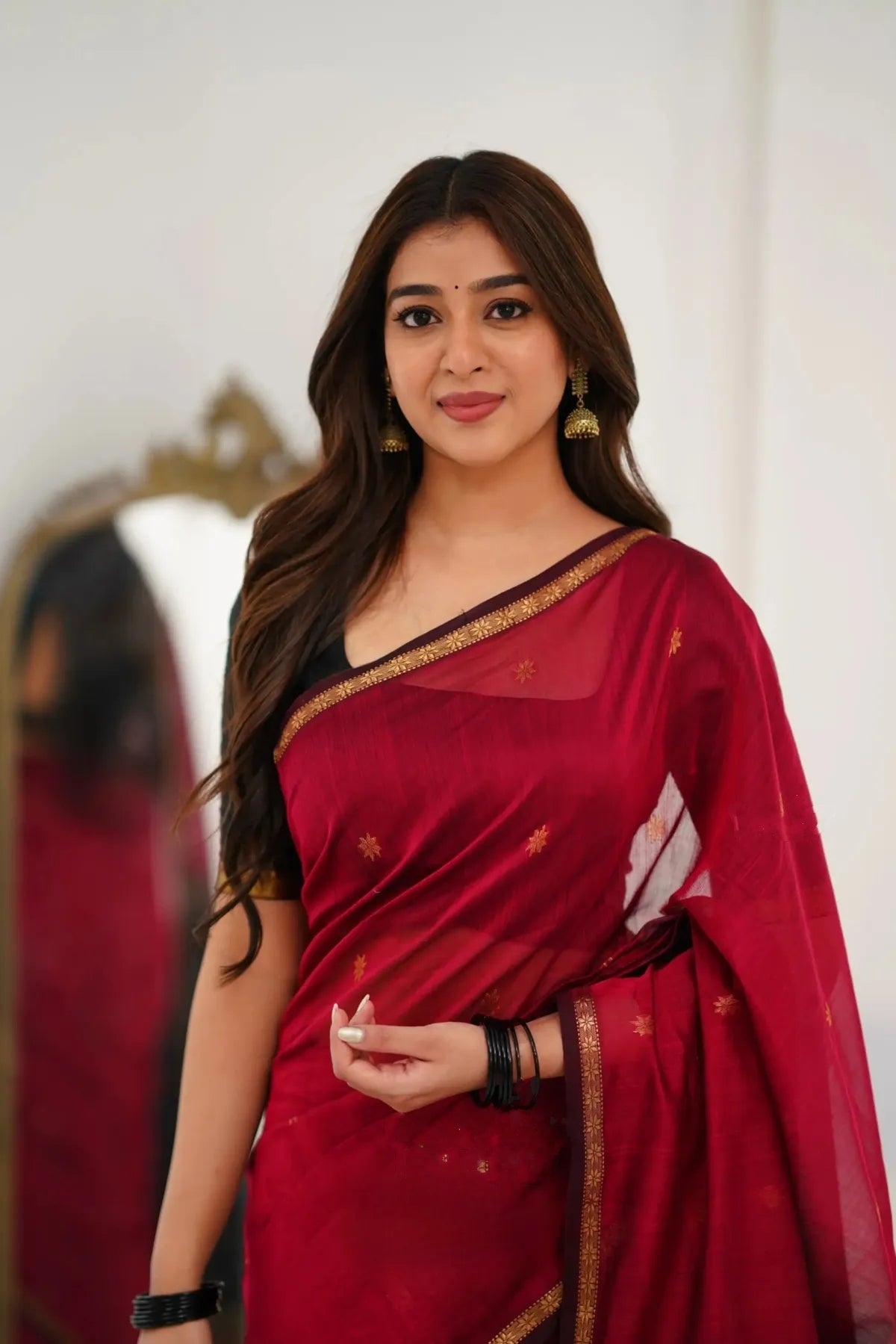 Maheshwari Silk Cotton Saree - Red And Black