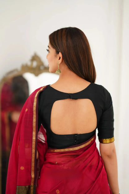 Maheshwari Silk Cotton Saree - Red And Black