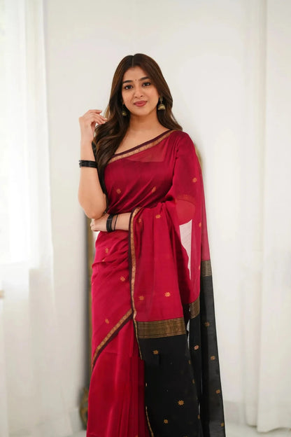 Maheshwari Silk Cotton Saree - Red And Black