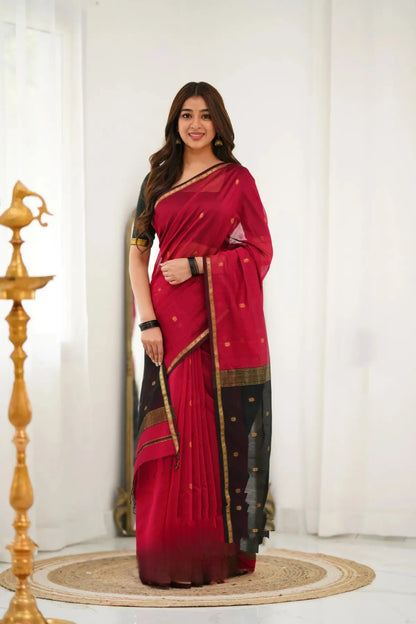 Maheshwari Silk Cotton Saree - Red And Black
