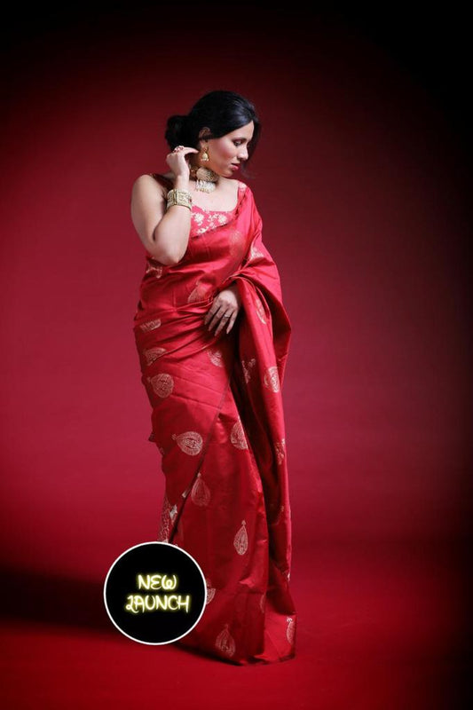 Red Soft Lichi Silk Red Color Lightweight Casual Wear Saree With Unstiched Blouse Piece