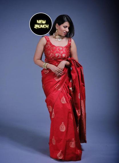 Red Soft Lichi Silk Red Color Lightweight Casual Wear Saree With Unstiched Blouse Piece