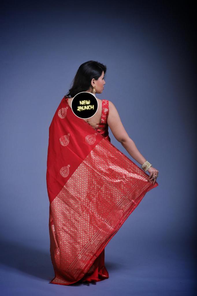 Red Soft Lichi Silk Red Color Lightweight Casual Wear Saree With Unstiched Blouse Piece