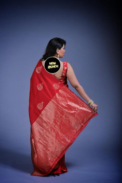 Red Soft Lichi Silk Red Color Lightweight Casual Wear Saree With Unstiched Blouse Piece