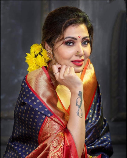 Multicolor Woven Animal Print Embroidered Floral Print Hand Painted Printed Solid/Plain Applique Kanjivaram Jacquard Pure Silk Saree
