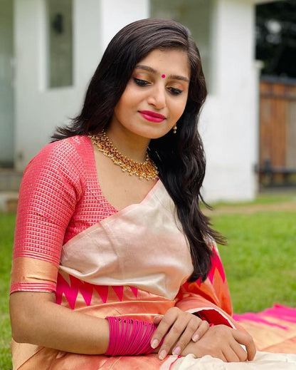 Multi Colour Kanjeevaram Soft Lichi Silk Zari Work With Unstitching Blouse Piece For Women