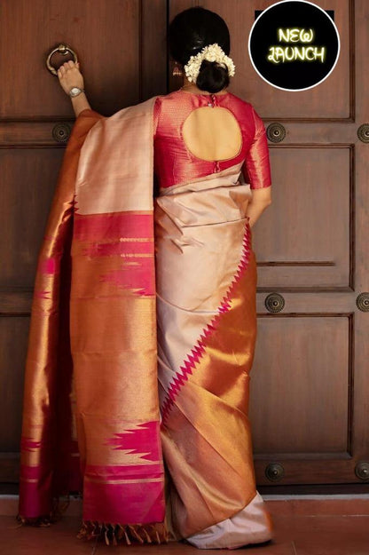 Multi Colour Kanjeevaram Soft Lichi Silk Zari Work With Unstitching Blouse Piece For Women